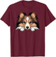 Shetland Sheepdog Cute Peeking Puppy Funny Sheltie Dog Lover T-Shirt - T-Shirt | Maroon