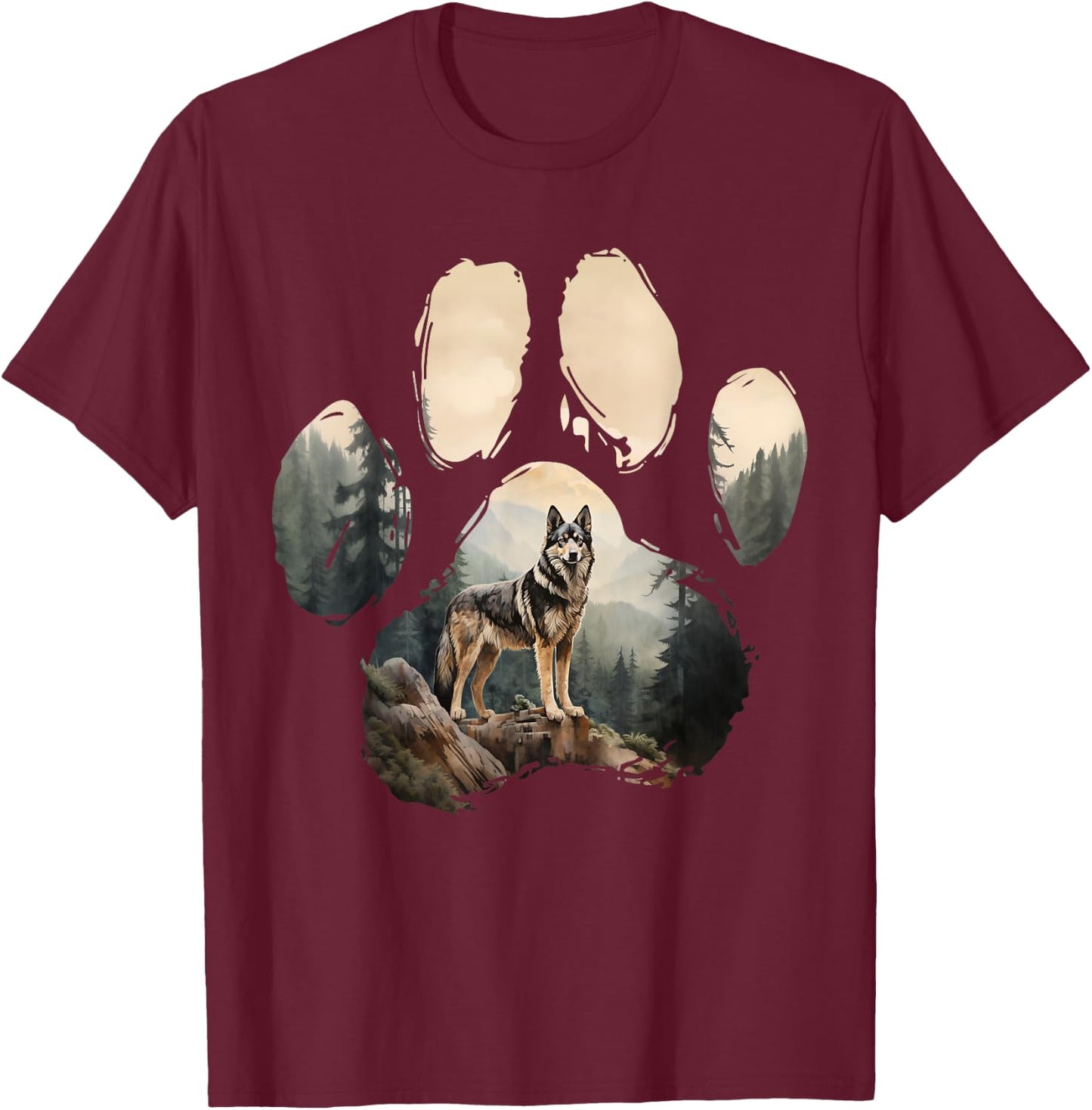Shepsky Mountain Paw Design Dog Mom Dad T-Shirt - T-Shirt | Maroon