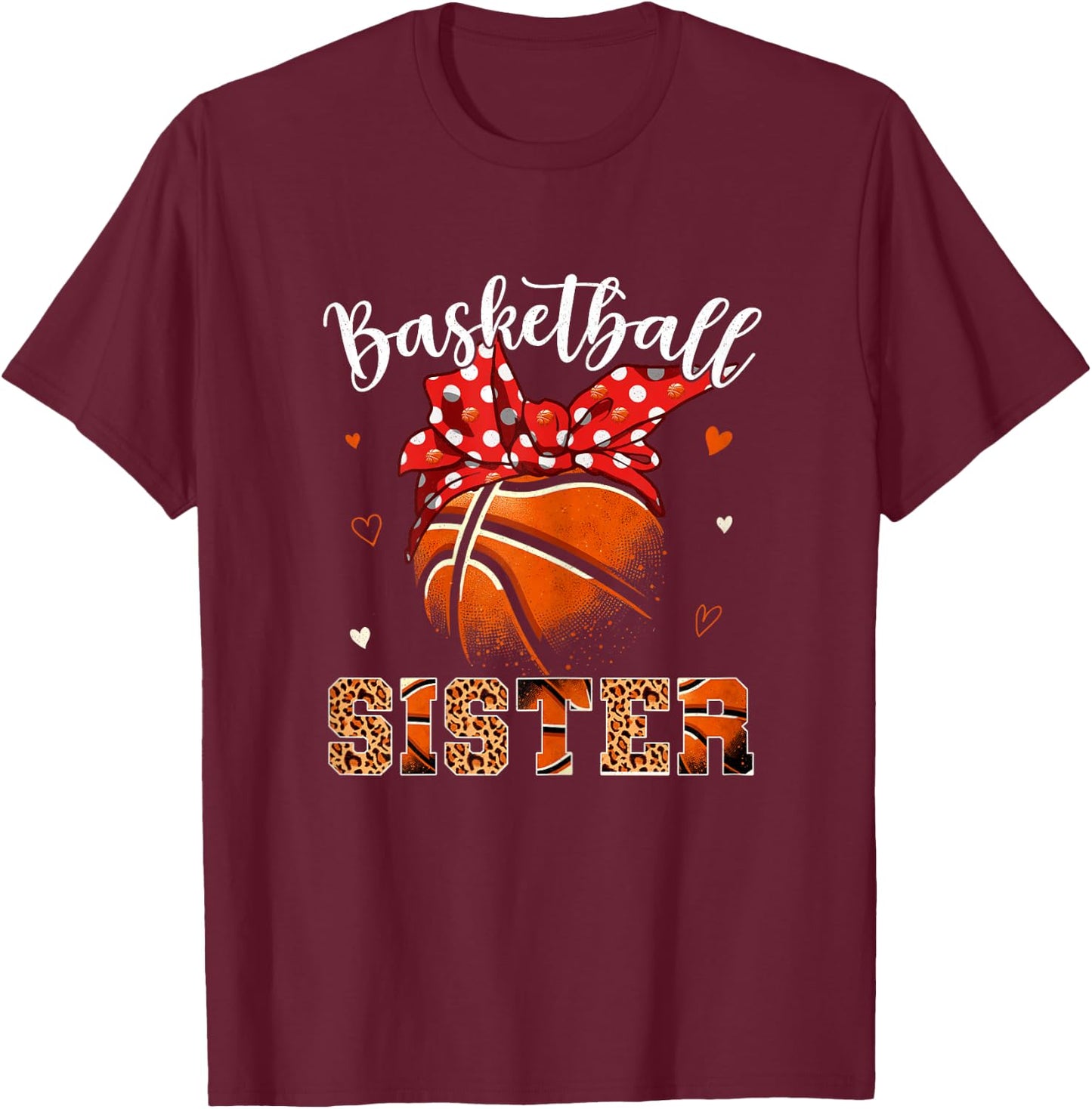 Basketball Sister Headband Leopard Sister Basketball Player T-Shirt - T-Shirt | Maroon