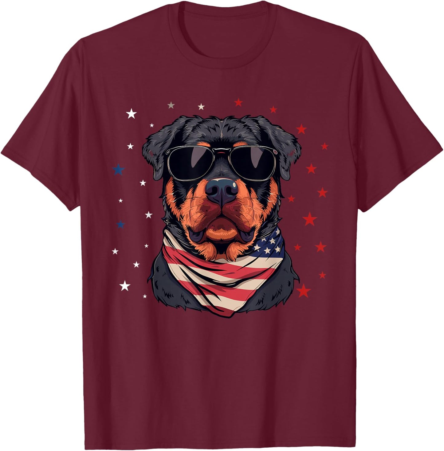 Patriotic American Rottweiler USA Flag Dog 4th Of July T-Shirt - T-Shirt | Maroon