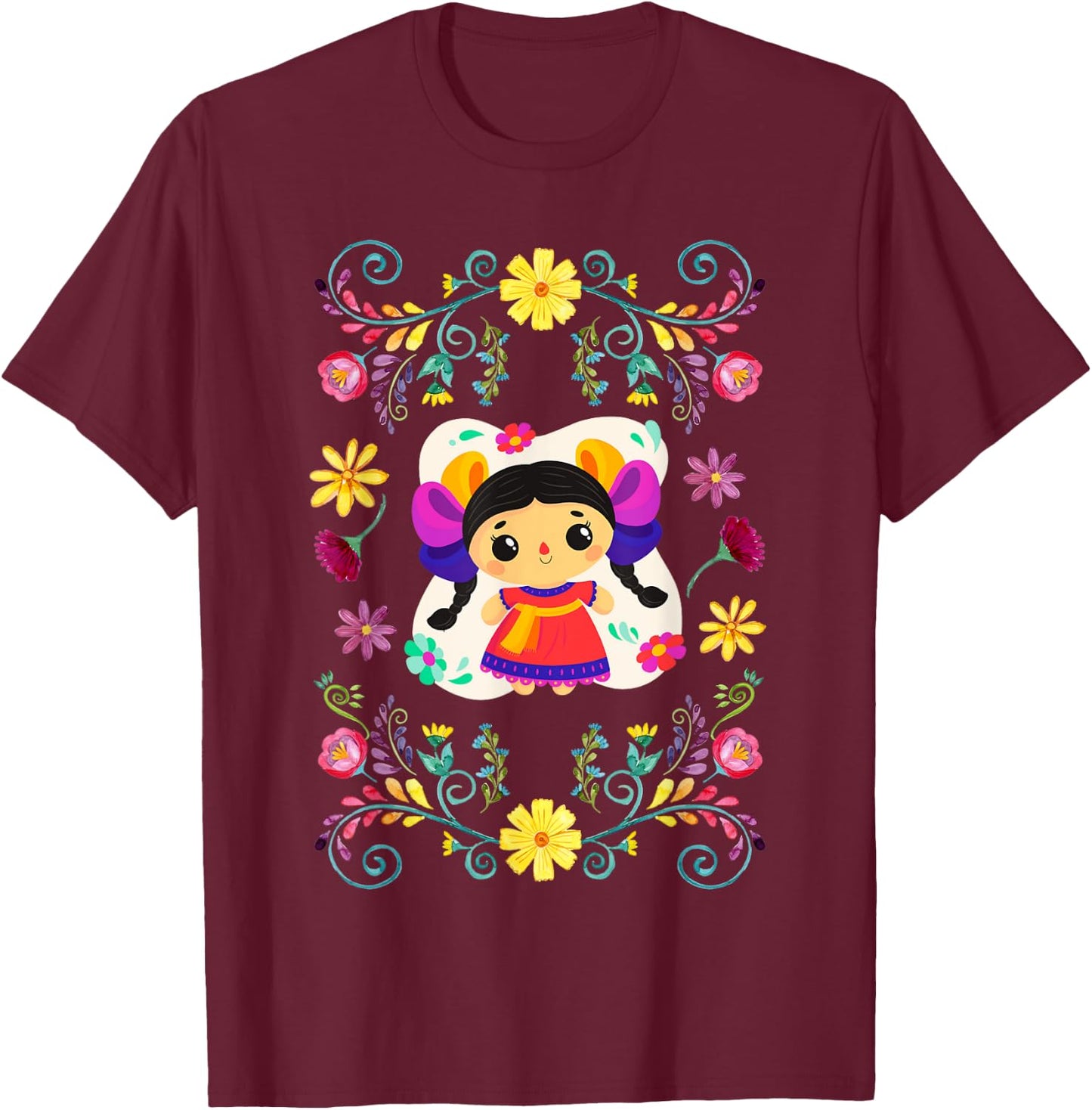 Traditional Mexican Doll - Muñeca Lele T-Shirt - T-Shirt | Maroon