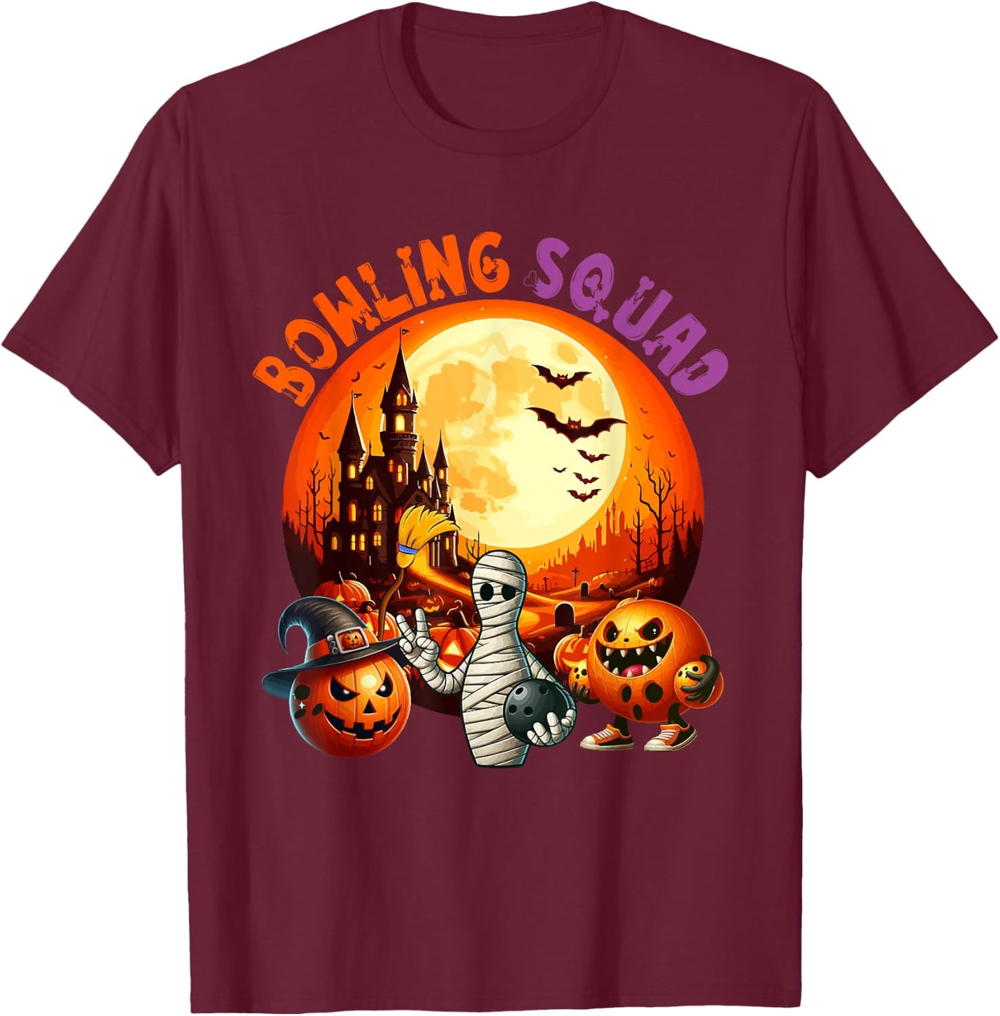 Bowling Squad Halloween Horror Equipment As Mummy Witch T-Shirt - T-Shirt | Maroon