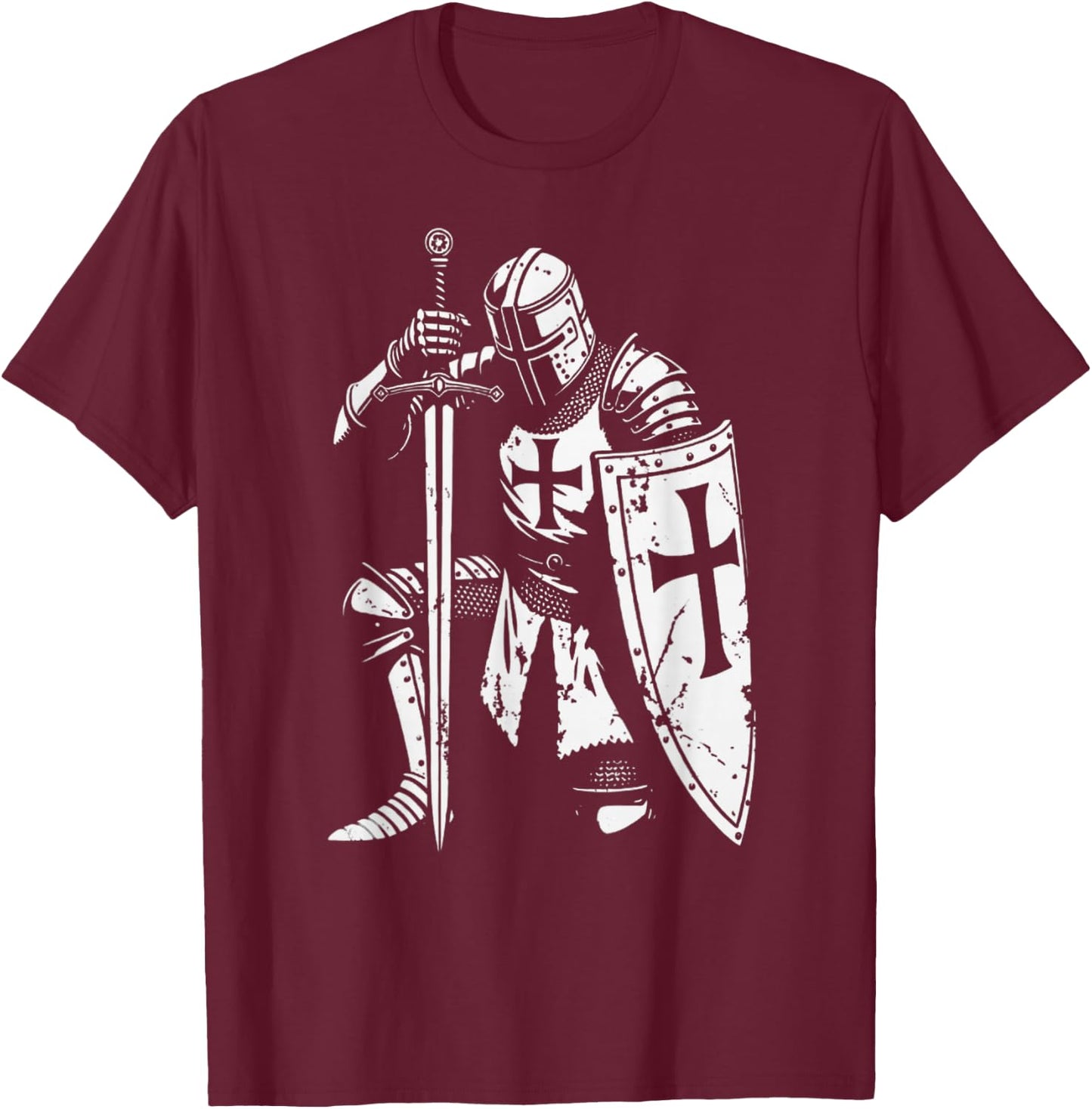 Vintage Holy Christian Knight T-Shirt - T-Shirt | Maroon