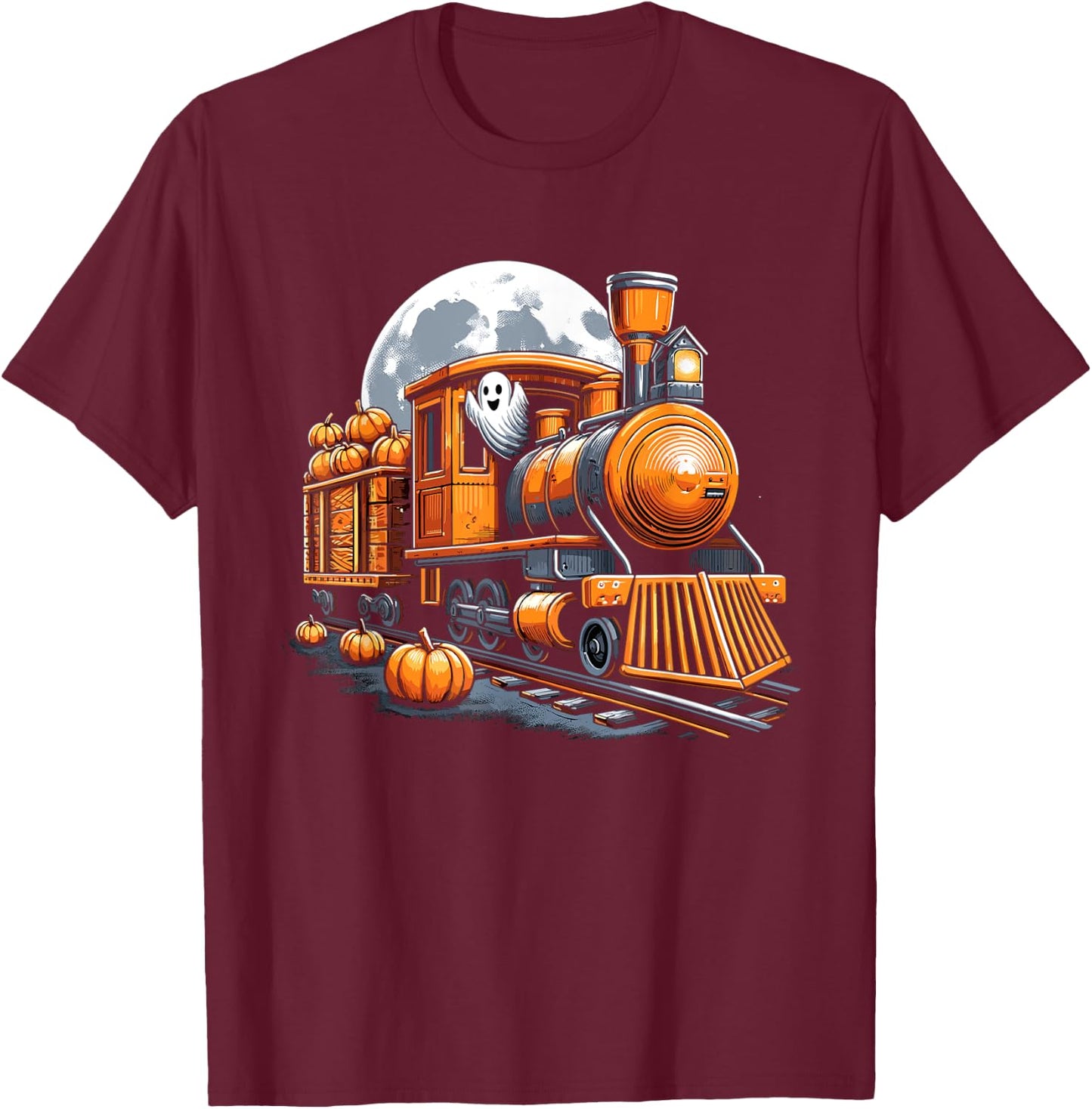 Halloween Train Funny Ghost Pumpkin For Kids T-Shirt - T-Shirt | Maroon