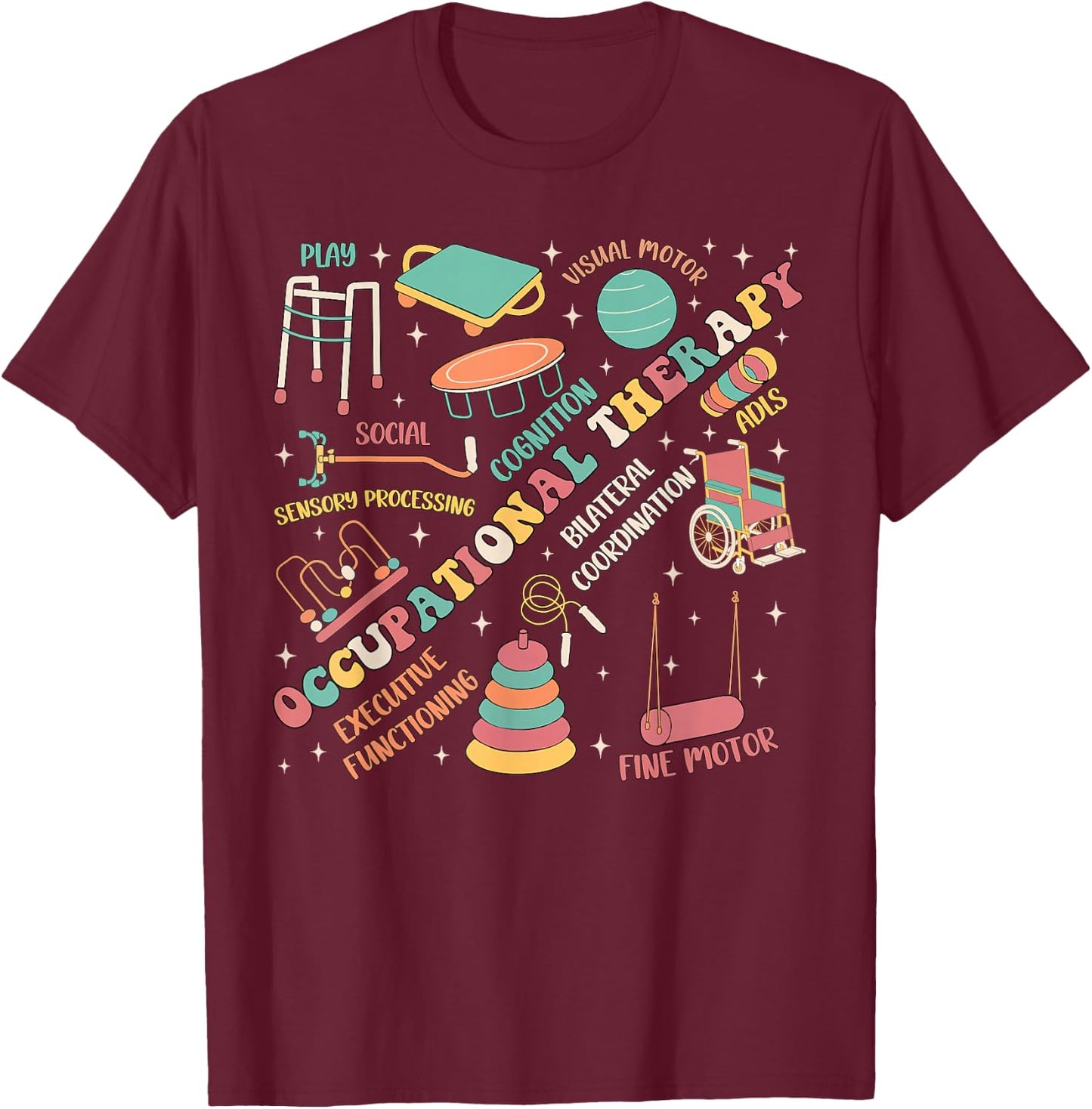 Occupational Therapy OT Therapist Month OTA Groovy Retro T-Shirt - T-Shirt | Maroon