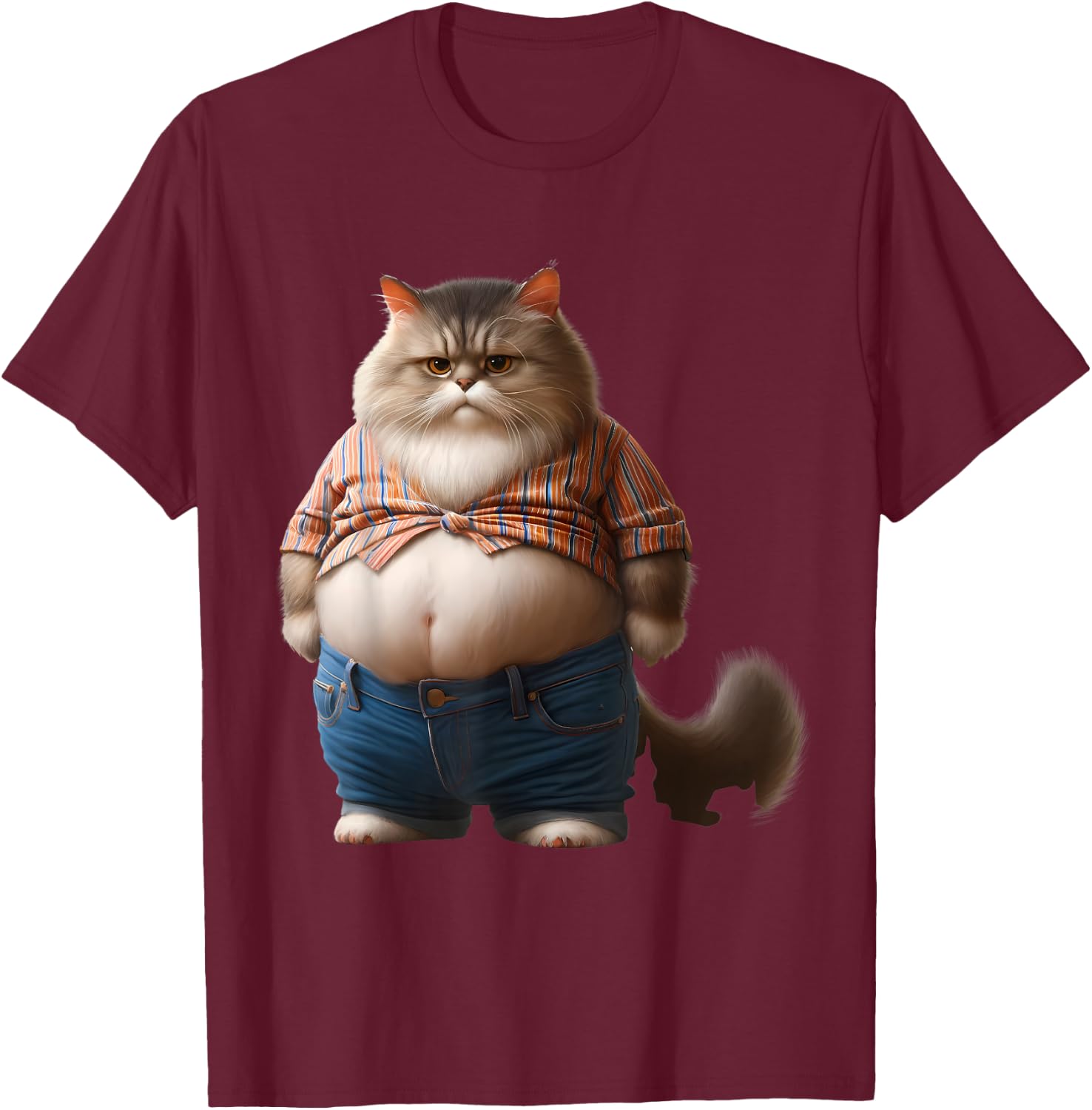 Funny Fat Cat Graphic Fat Kitten Design Chubby Cat Lover Men Women Girls Kids T-Shirt - T-Shirt | Maroon