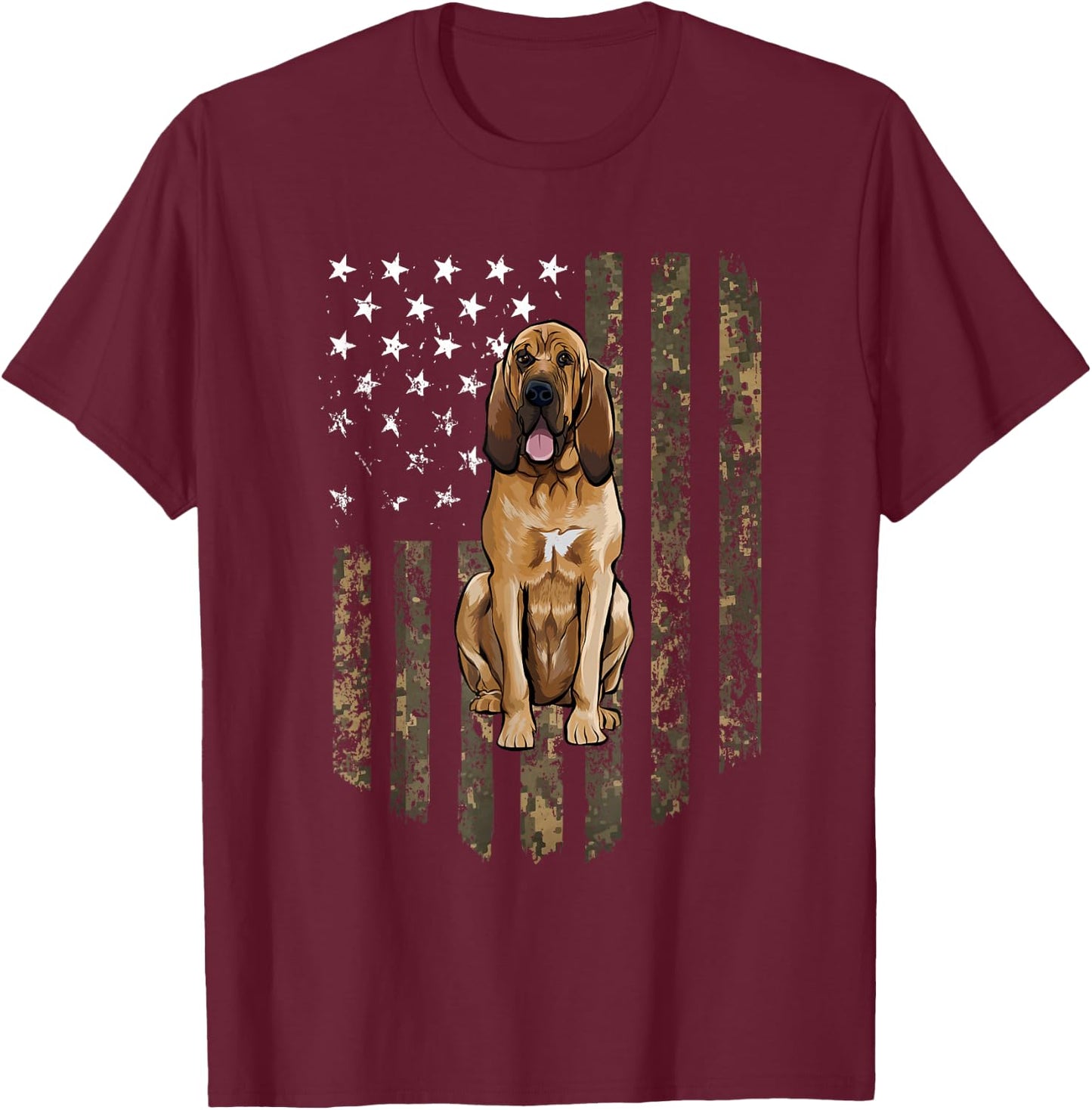 Camo American Flag Bloodhound 4th of July USA T-Shirt - T-Shirt | Maroon