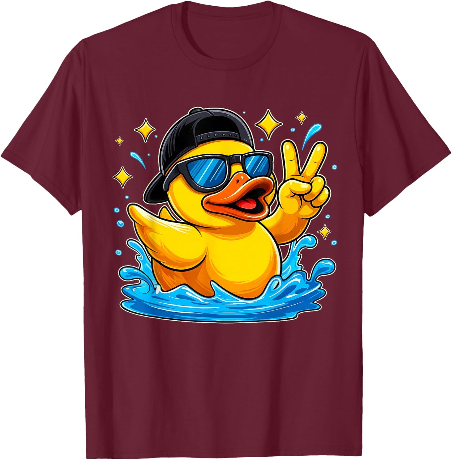 Funny Peace Sign Yellow Rubber Duck Sunglasses Kids Boys T-Shirt - T-Shirt | Maroon