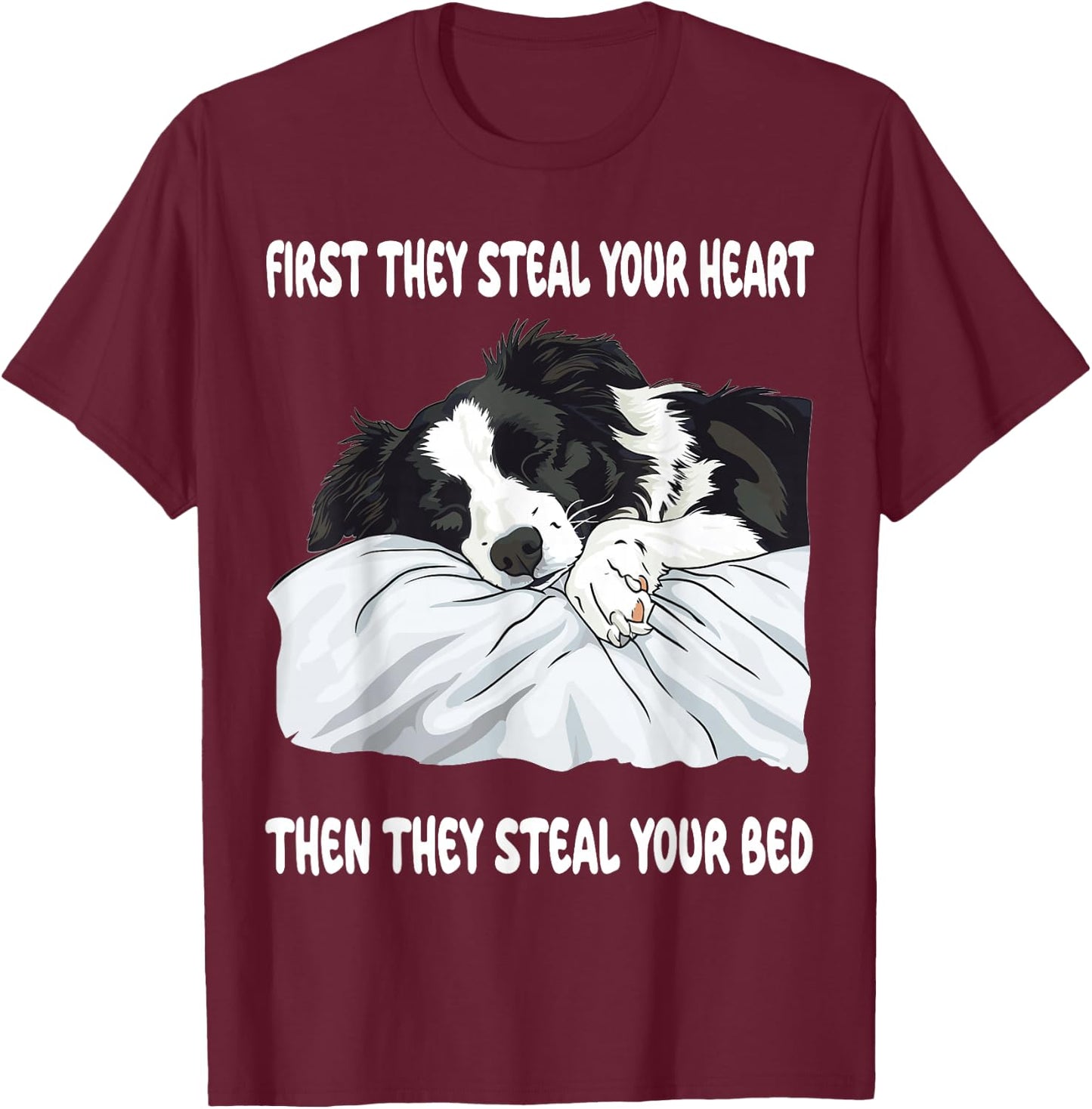 Border Collie Sleeping Pajamas Nightgown T-Shirt - T-Shirt | Maroon