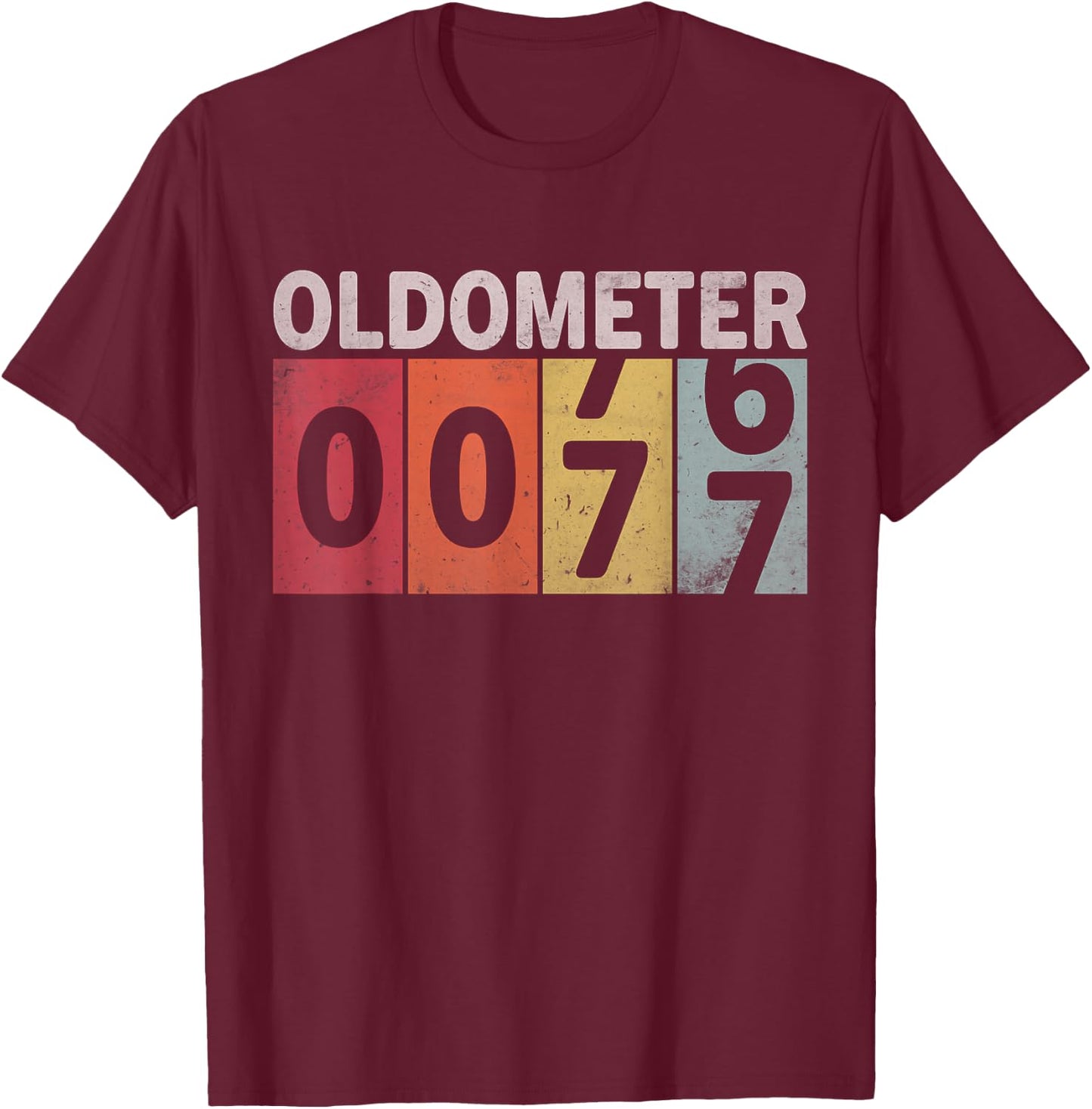 Oldometer 76-77 Funny 77 Years Old Birthday T-Shirt - T-Shirt | Maroon
