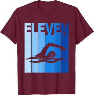 11th Birthday Swimming 11 Year Old Birthday Swimmer T-Shirt - T-Shirt | Maroon