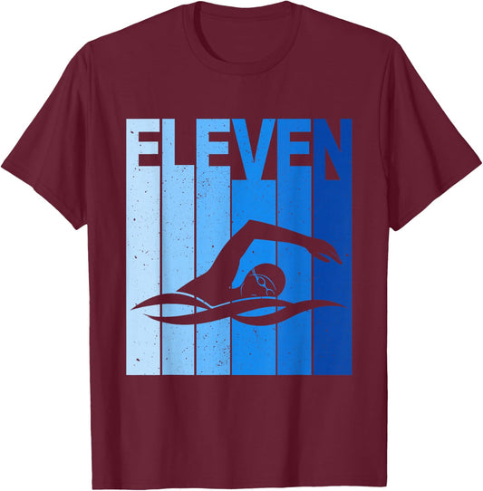 11th Birthday Swimming 11 Year Old Birthday Swimmer T-Shirt - T-Shirt | Maroon