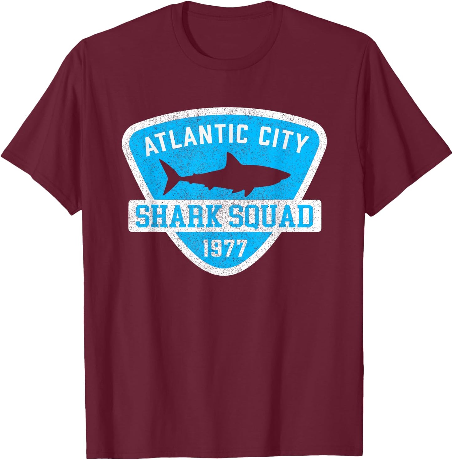 Atlantic City New Jersey Shark Souvenir Boys Vintage Beach T-Shirt - T-Shirt | Maroon
