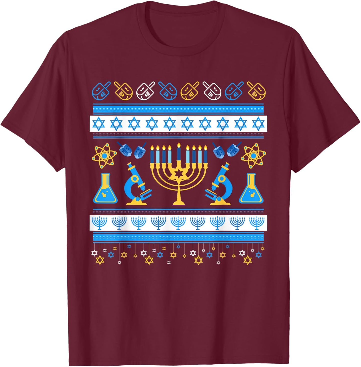 Science Laboratory Ugly Hanukkah Sweater | Dreidel | DNA T-Shirt - T-Shirt | Maroon