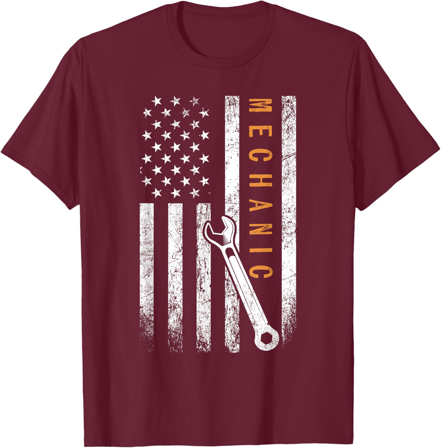 Mechanic American Flag Design T-Shirt - T-Shirt | Maroon