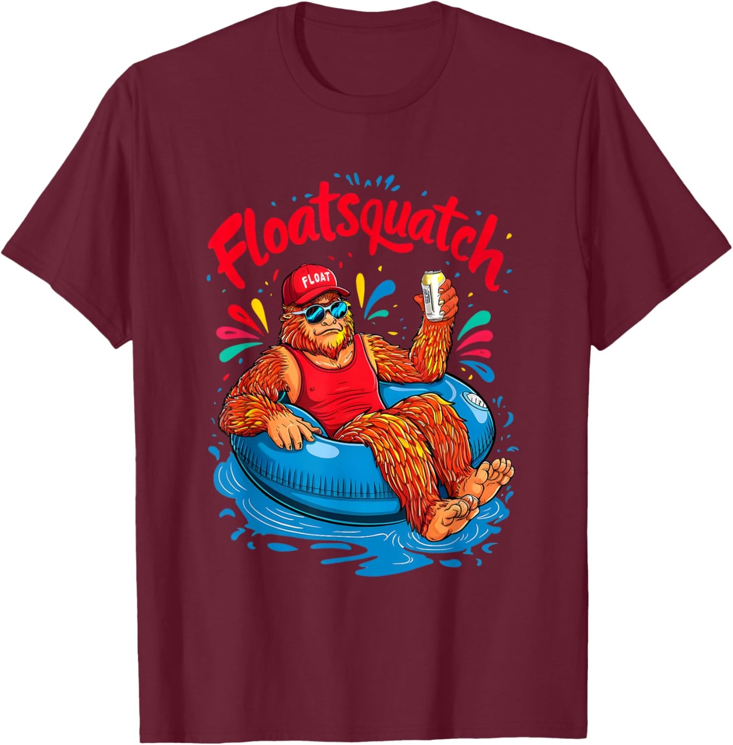 Funny Bigfoot or Sasquatch Summer Float Trip River Tubing T-Shirt - T-Shirt | Maroon