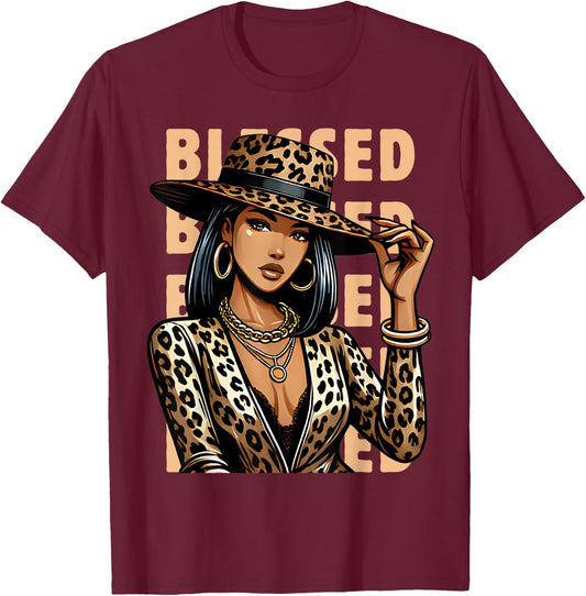 Blessed Black Cowgirl Leopard Western Swag African Christian T-Shirt - T-Shirt | Maroon