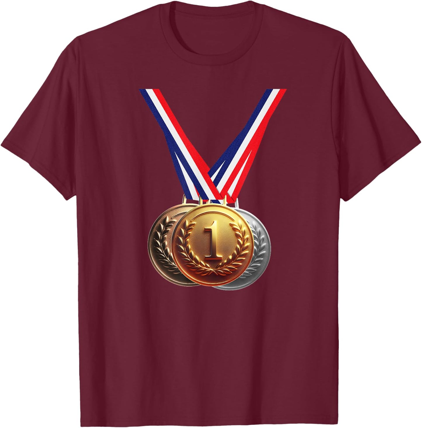 Golden Medal Medals for Winners School Team and Champions T-Shirt - T-Shirt | Maroon