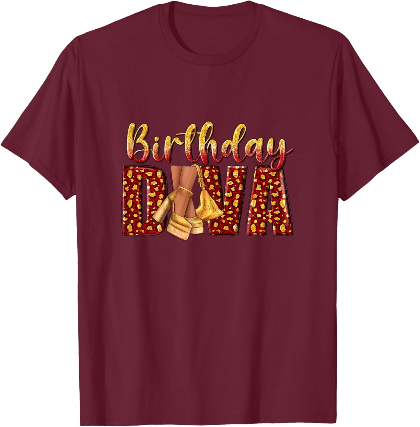 Birthday Diva Golden Melanin Queen T-Shirt - T-Shirt | Maroon