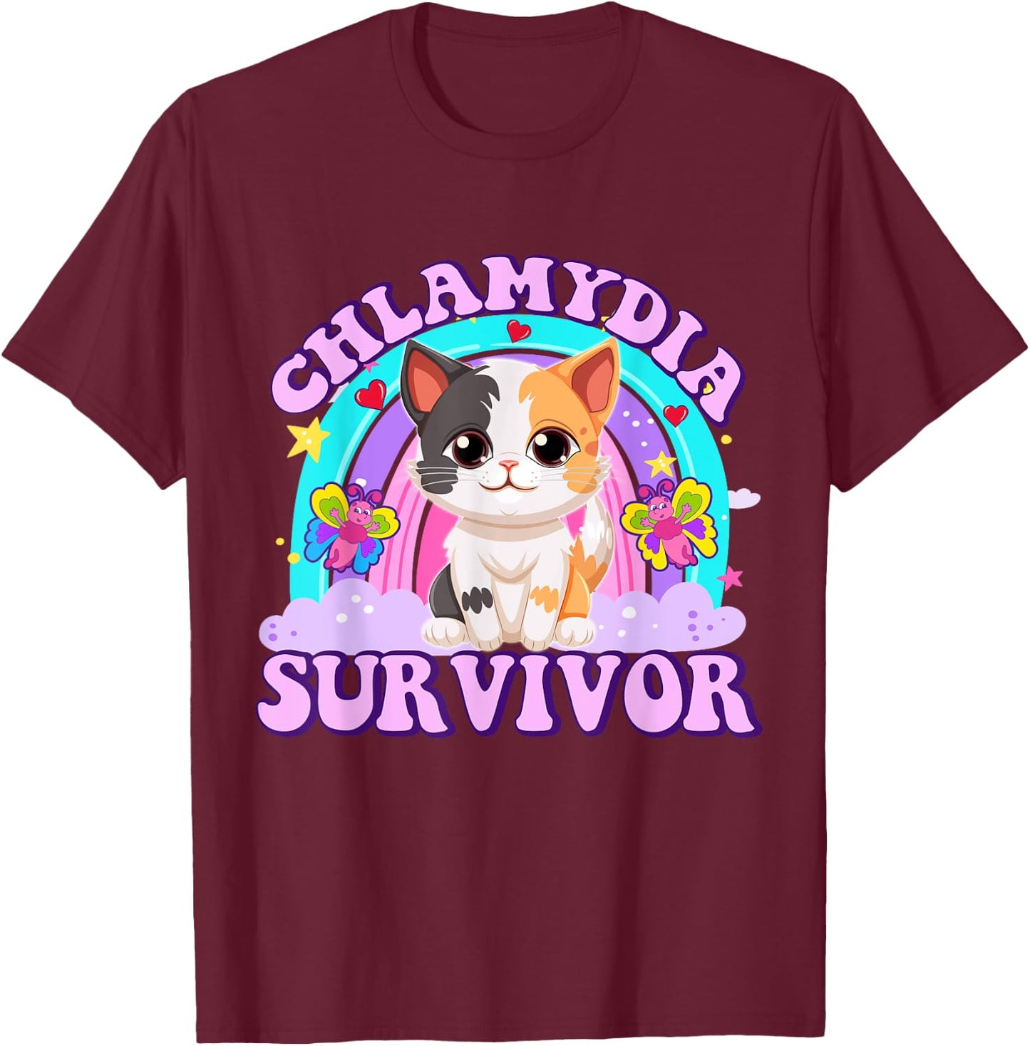 Chlamydia Survivor Cat Meme Funny Shirts Adult Humor T-Shirt - T-Shirt | Maroon