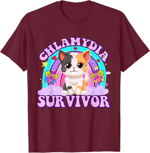 Chlamydia Survivor Cat Meme Funny Shirts Adult Humor T-Shirt - T-Shirt | Maroon