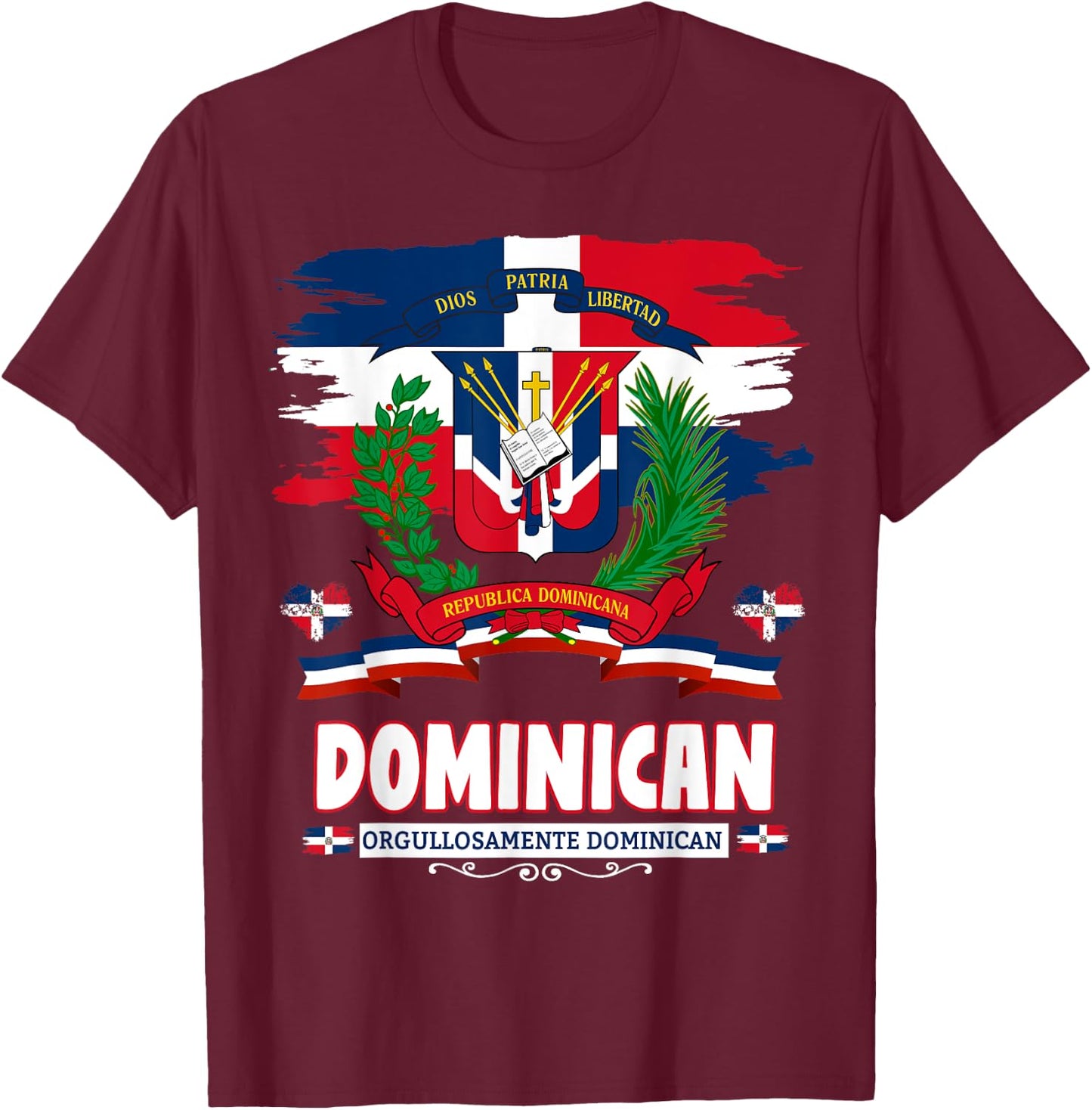 Coat of Arms Republica Dominicana & Dominican Flag T-Shirt - T-Shirt | Maroon