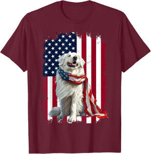 Great Pyrenees American Flag 4th Of July Great Pyrenees T-Shirt - T-Shirt | Maroon
