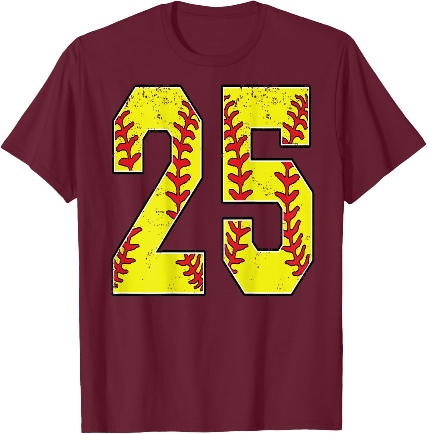Number #25 Softball Jersey Number 25 Print On Back T-Shirt - T-Shirt | Maroon