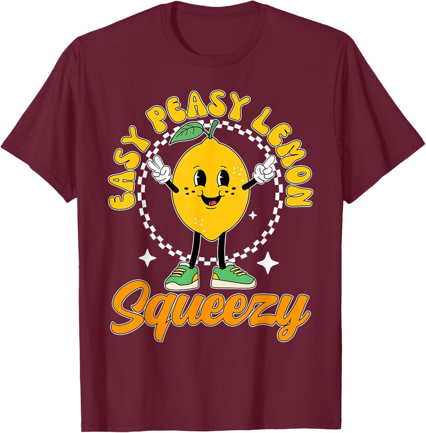 Retro Groovy Easy Peasy Lemon Squeezy Hello Summer Vacation T-Shirt - T-Shirt | Maroon