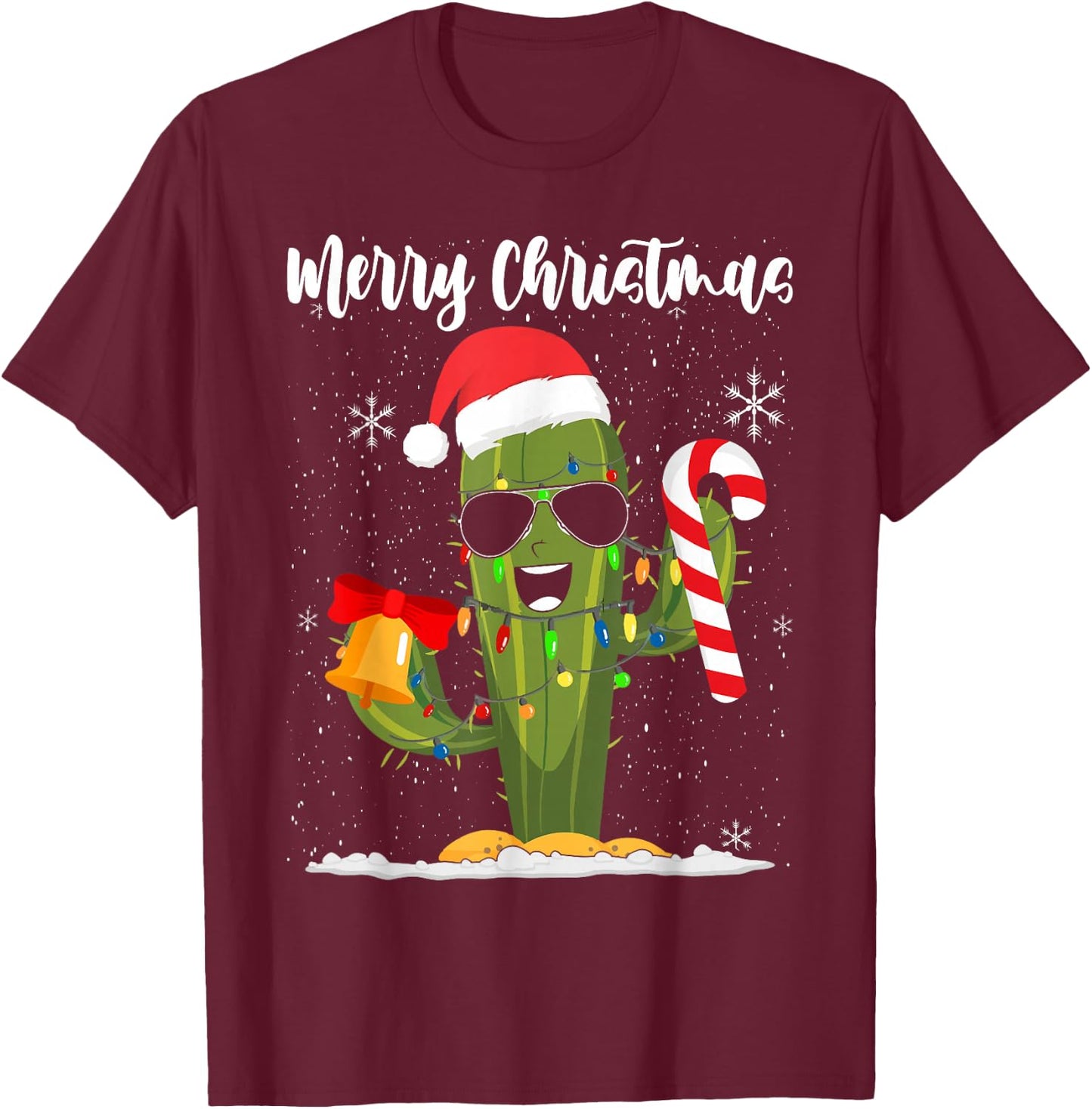 Merry Christmas Santa Cactus Succulent Plant Lover Xmas T-Shirt - T-Shirt | Maroon