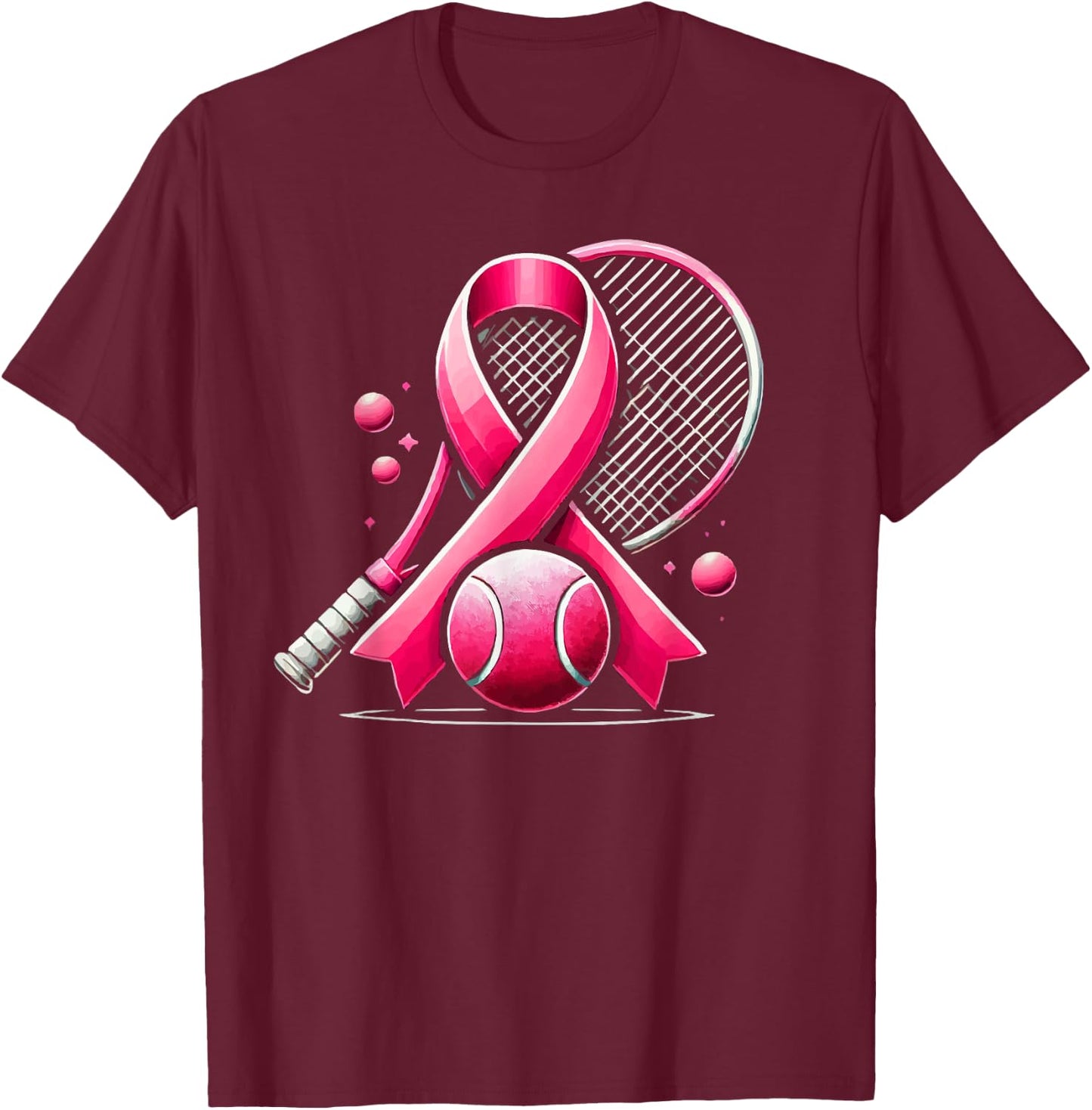 Tennis Breast Cancer Awareness Month Pink Ribbon T-Shirt - T-Shirt | Maroon