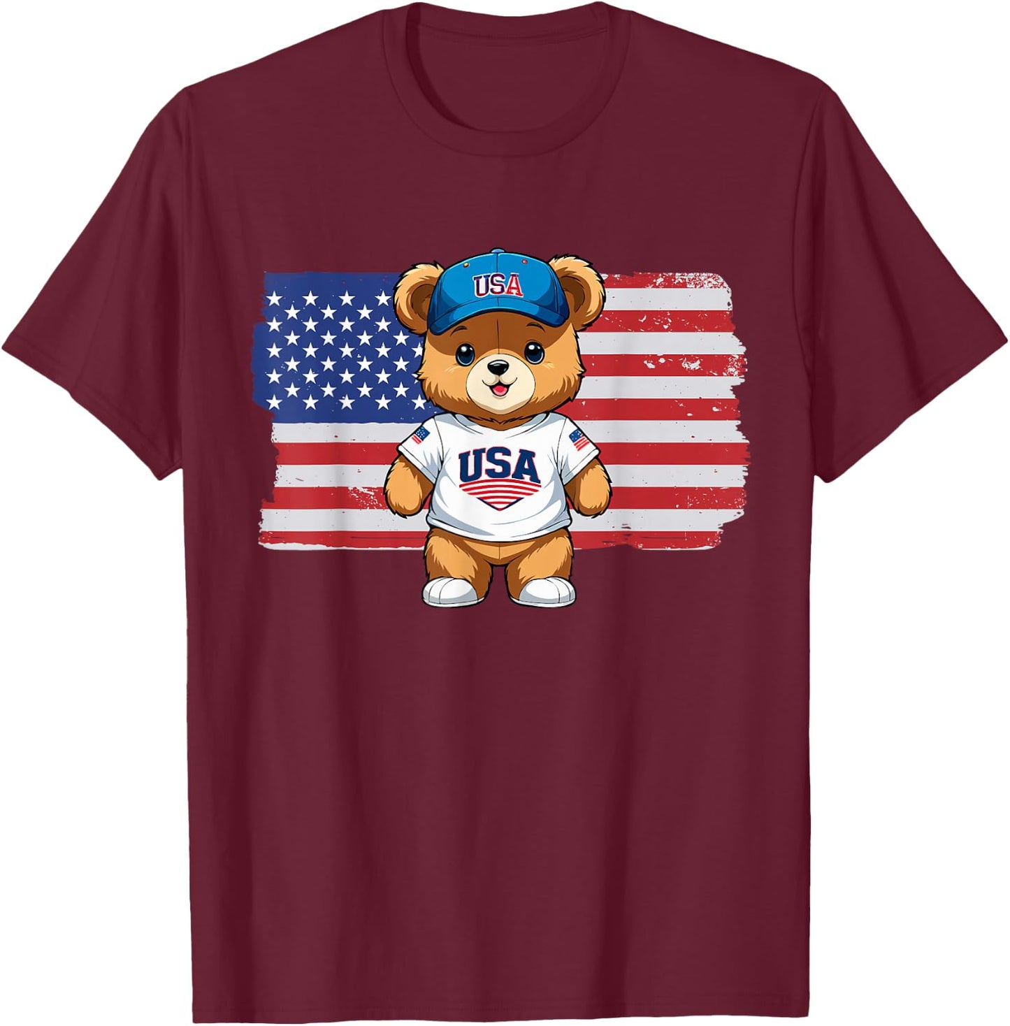 America US Flag Teddy Bear Patriot T-Shirt - T-Shirt | Maroon