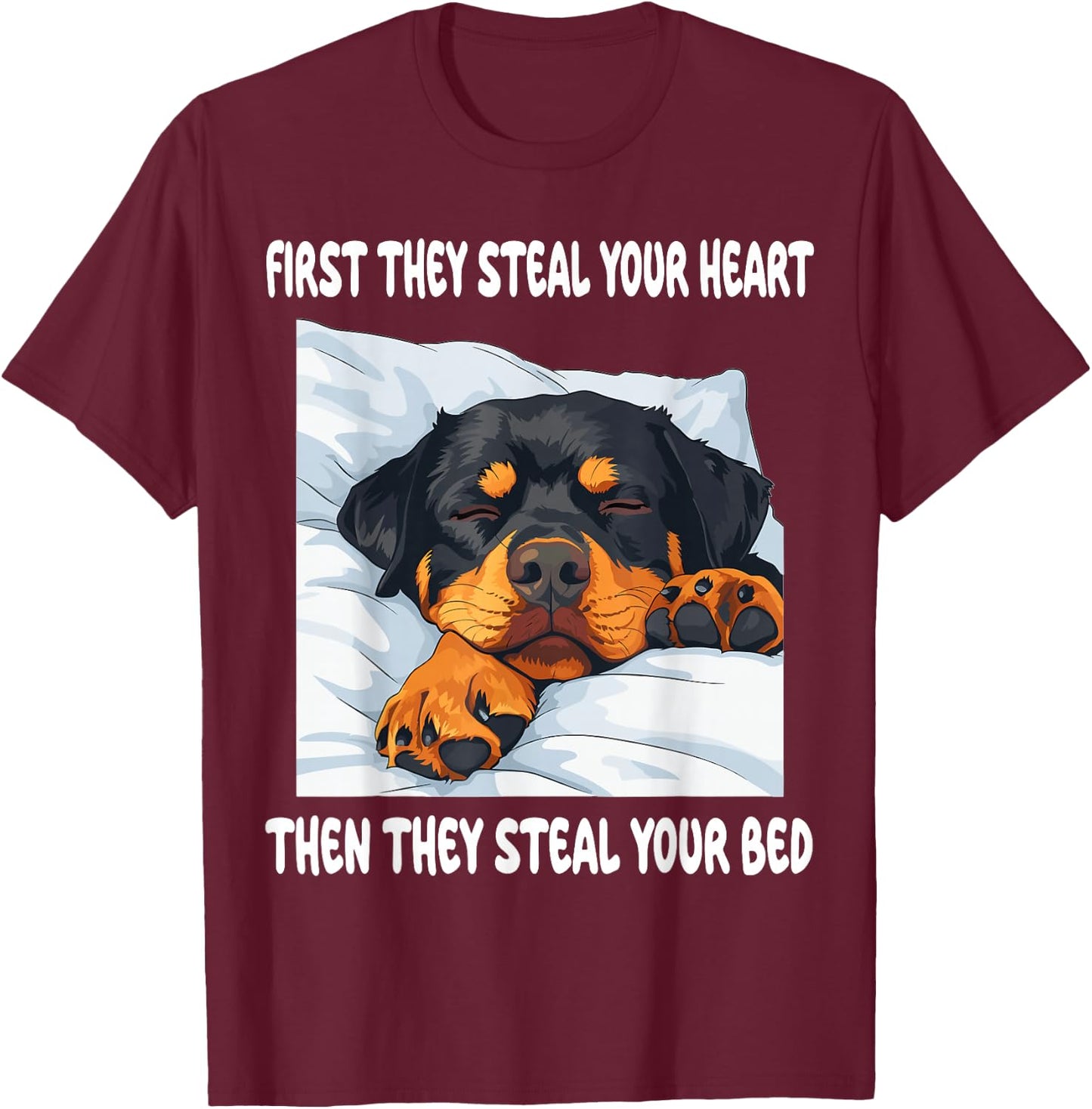 Rottweiler Sleeping Pajamas Nightgown T-Shirt - T-Shirt | Maroon