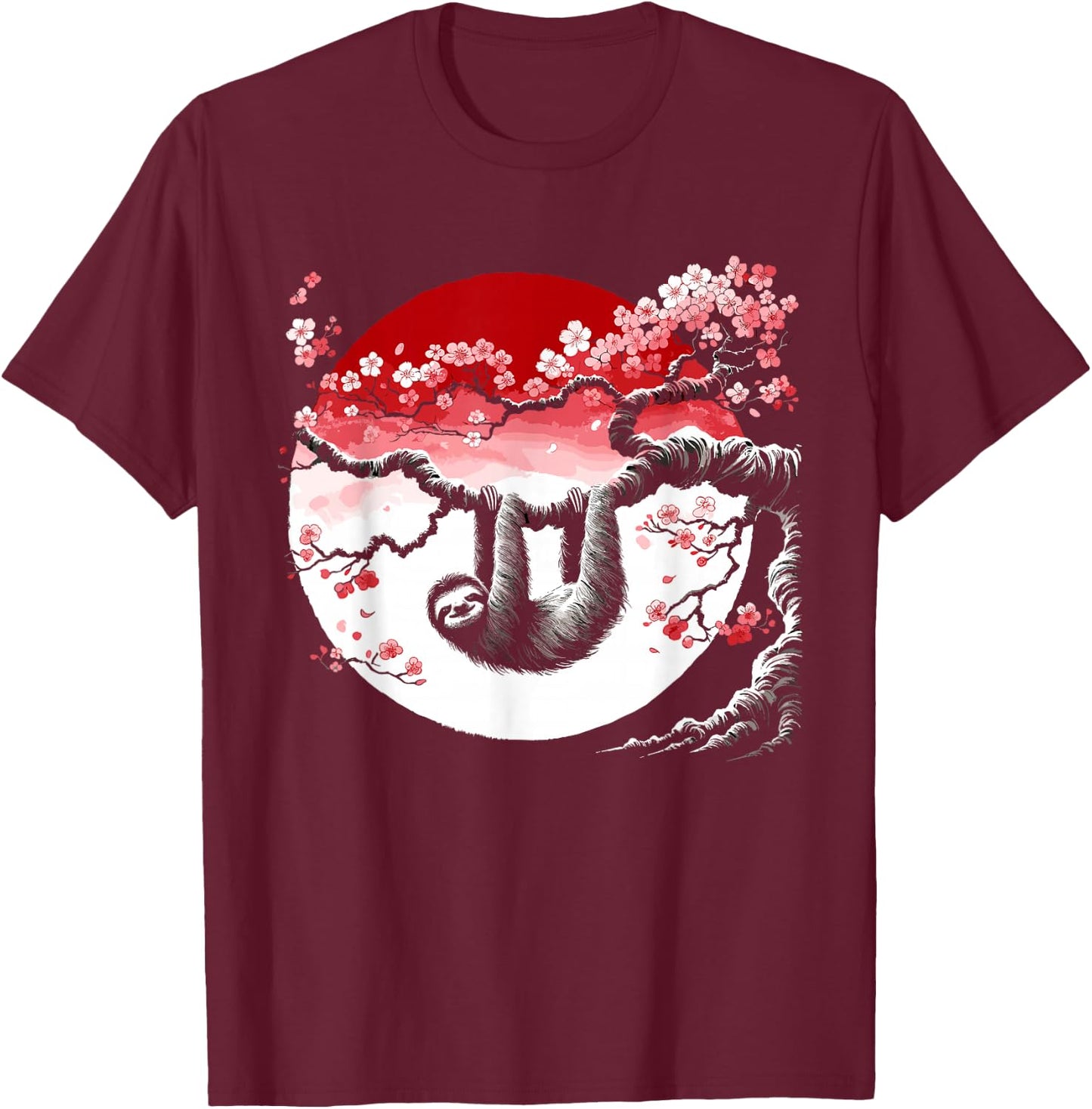 Kawaii Sloth Anime Japan Sakura Men Women Kids Funny Sloth T-Shirt - T-Shirt | Maroon