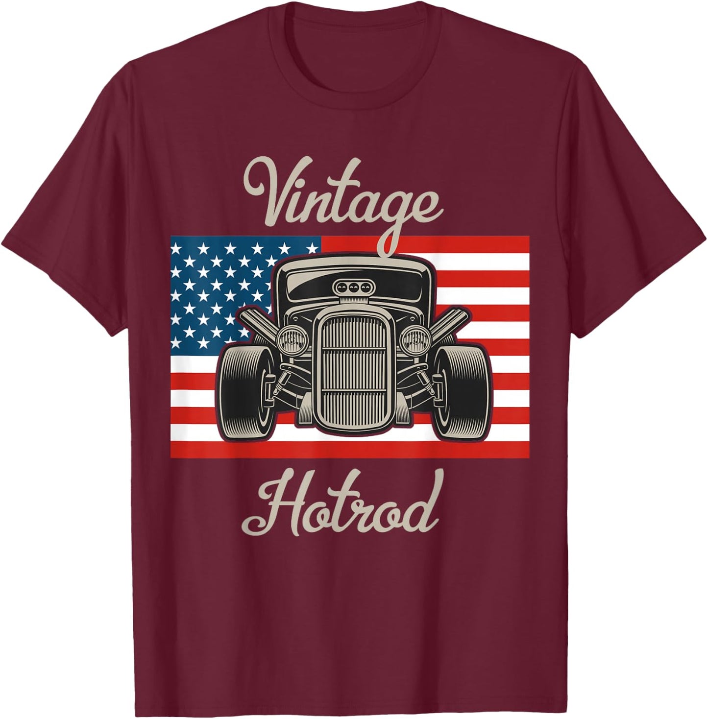 Vintage Hot Rod American Flag Antique Classic car Lover Men Small T-Shirt - T-Shirt | Maroon