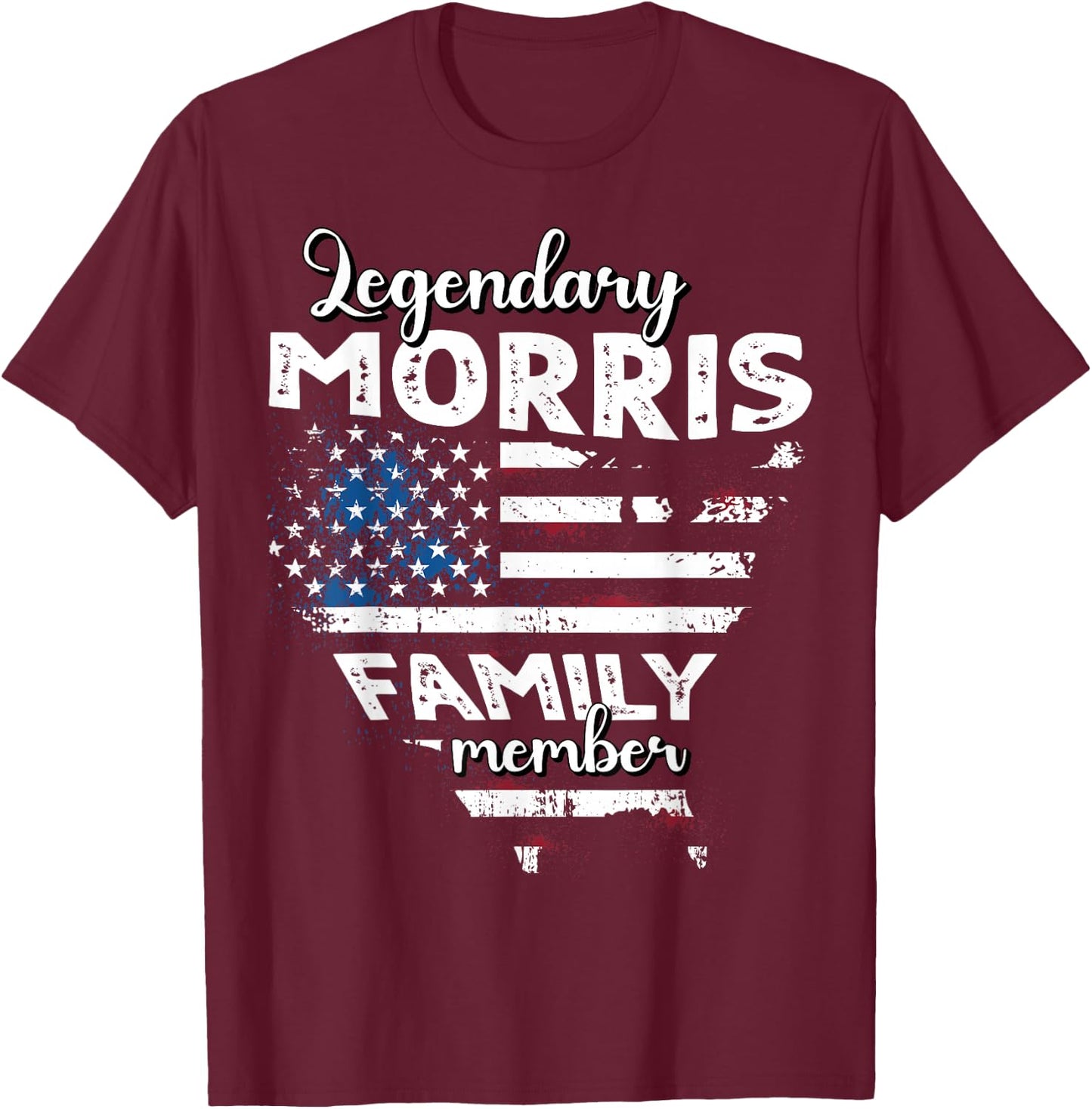Surname Morris US Flag Morris Last Name Morris T-Shirt - T-Shirt | Maroon