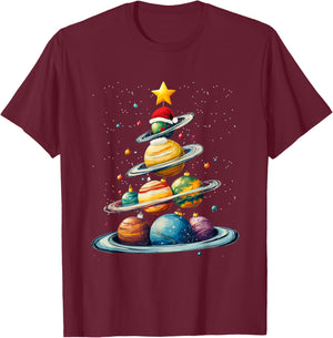 Funny Solar System Planets Christmas Tree Space Pajama Squad T-Shirt - T-Shirt | Maroon