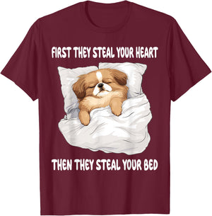 Pekingese Sleeping Pajamas Nightgown T-Shirt - T-Shirt | Maroon