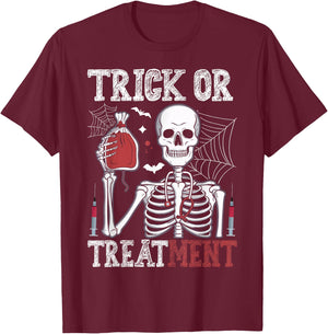 Trick Or Treatment Skeleton Doctor Halloween T-Shirt - T-Shirt | Maroon