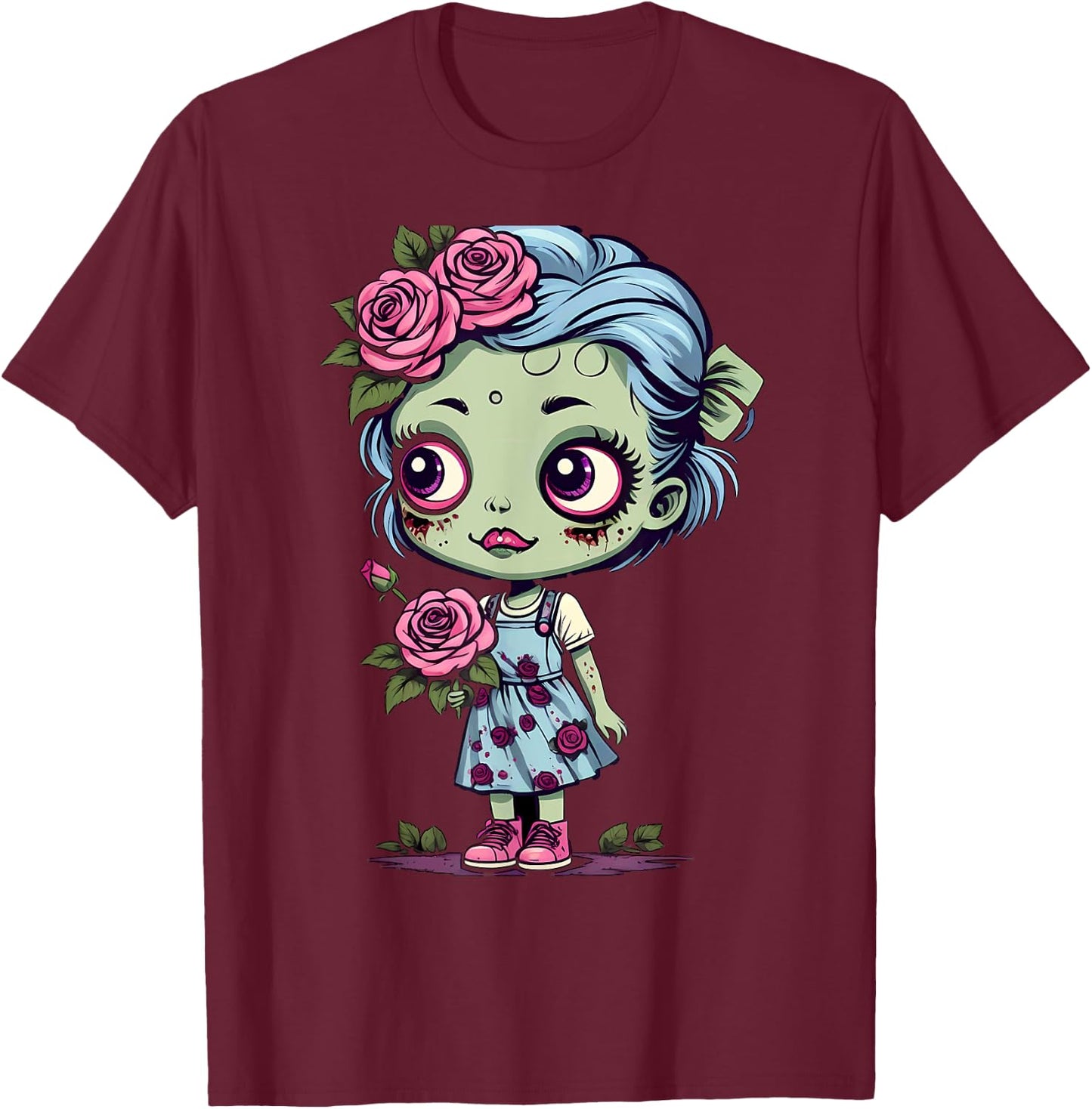 Flowers Zombie Girl Halloween Costume T-Shirt - T-Shirt | Maroon