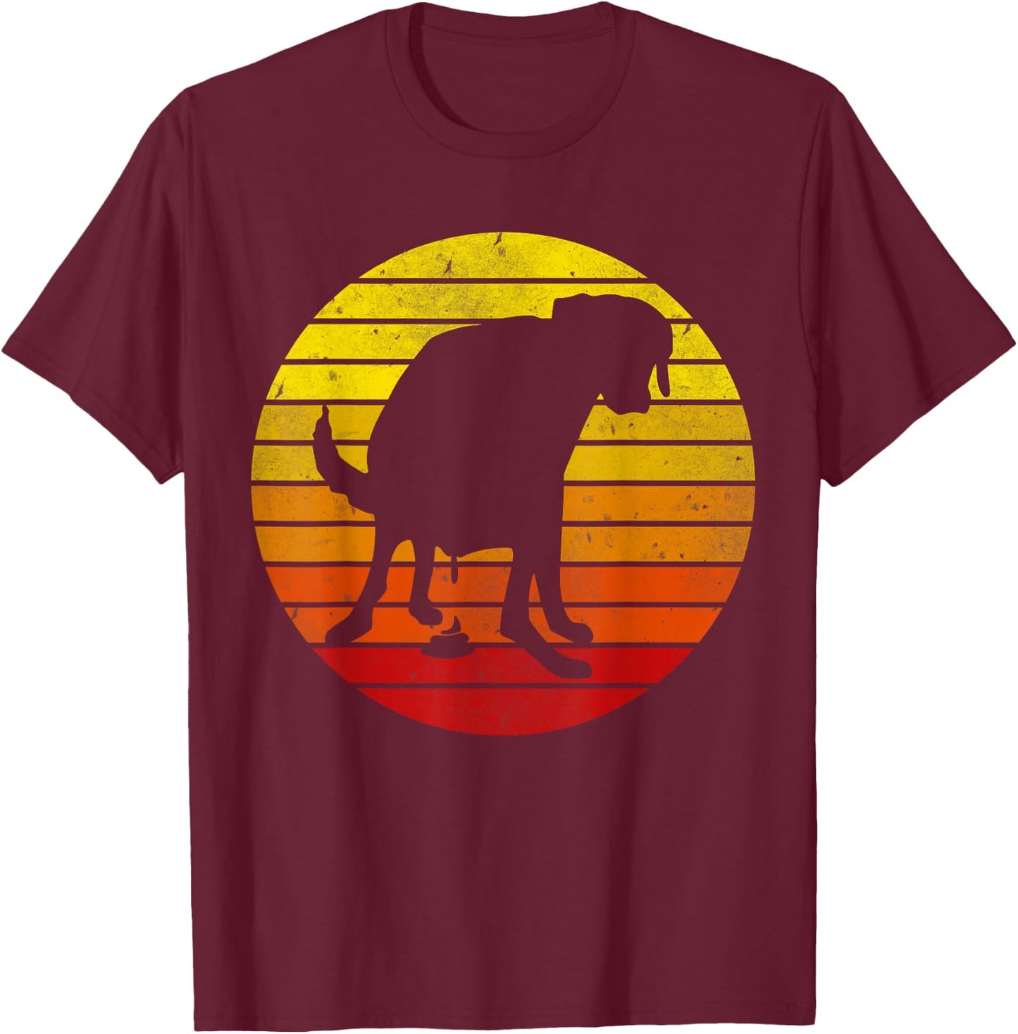 Vintage Retro Labrador Sunset Dog Pooping Funny Pet Lover Men Women Girls Kids T-Shirt - T-Shirt | Maroon