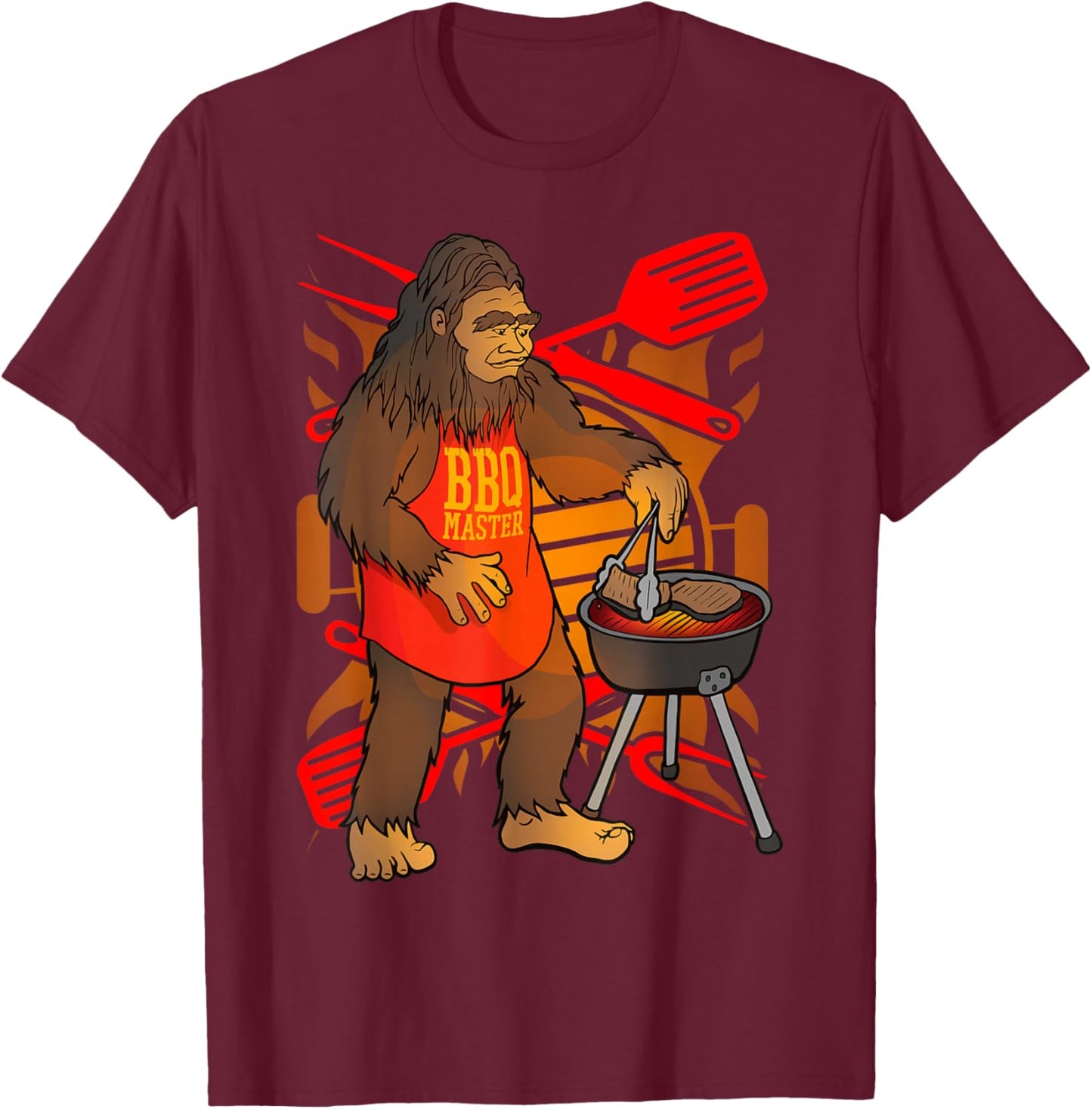 Bigfoot Cooking Grill BBQ Funny Gift Fun T-Shirt - T-Shirt | Maroon