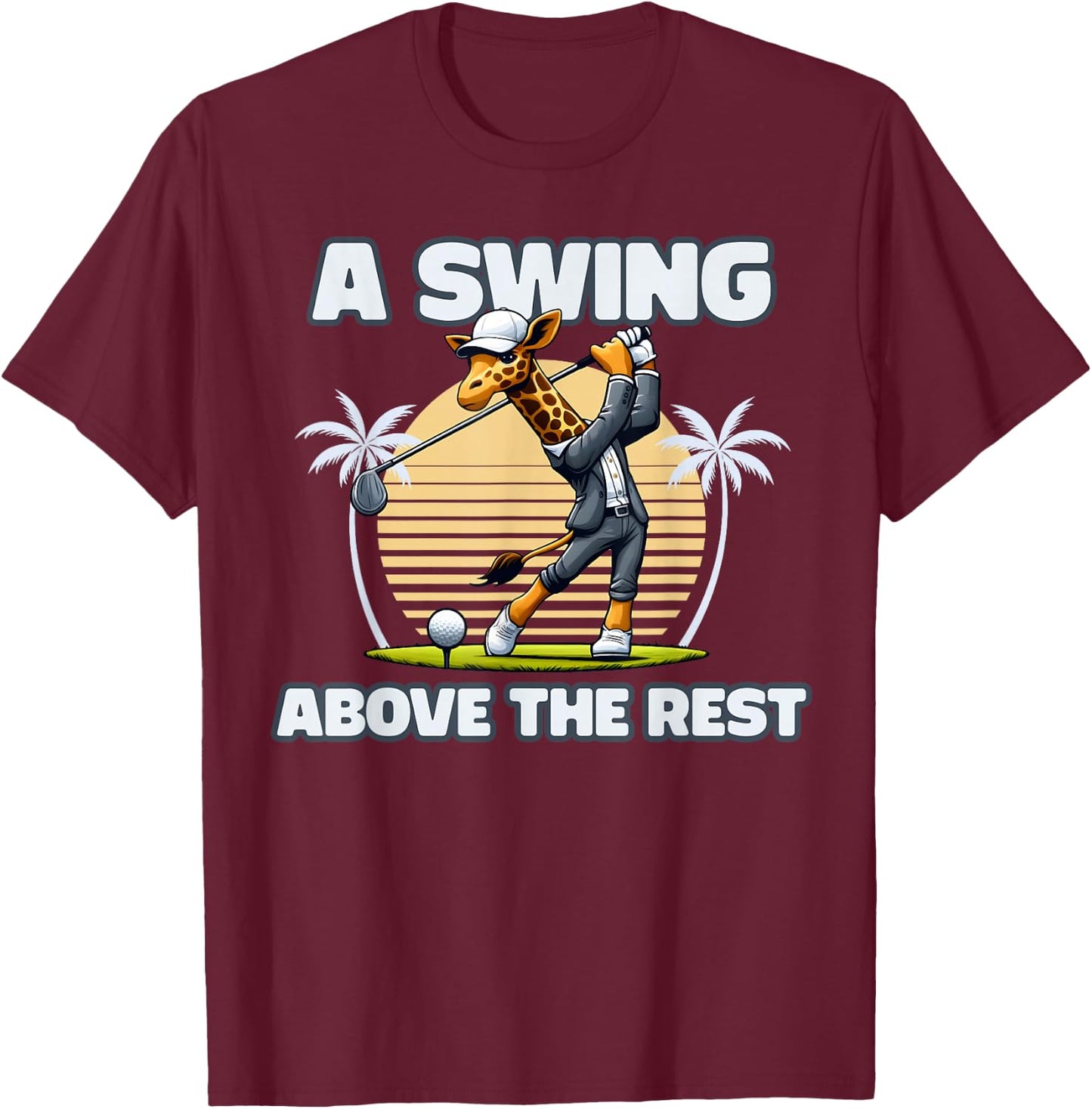 Giraffe Playing Golf Funny Animal Golfer Giraffe Golfing T-Shirt - T-Shirt | Maroon