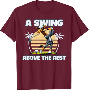 Giraffe Playing Golf Funny Animal Golfer Giraffe Golfing T-Shirt - T-Shirt | Maroon