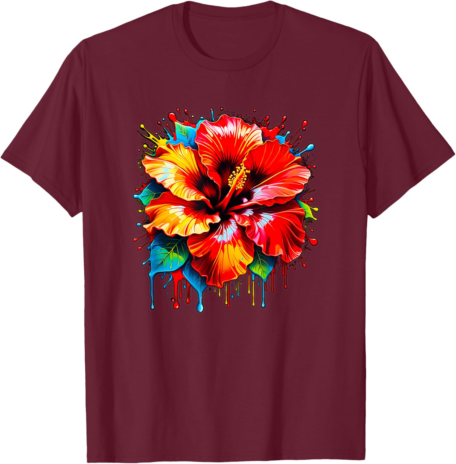 Cute Colorful Maga Hibiscus Flower Graphic Summer Design Women Kids T-Shirt - T-Shirt | Maroon