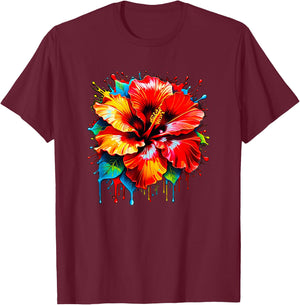 Cute Colorful Maga Hibiscus Flower Graphic Summer Design Women Kids T-Shirt - T-Shirt | Maroon