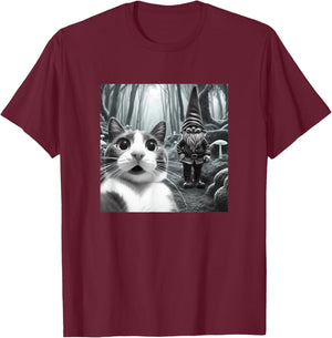 Funny Cat Selfie with Gnome Halloween Fall Christmas Women T-Shirt - T-Shirt | Maroon