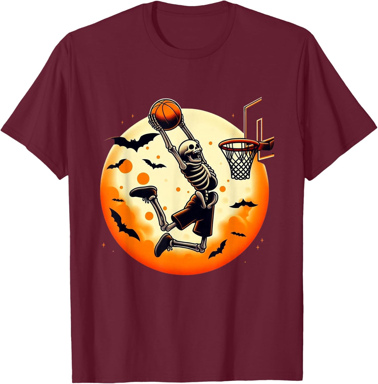 Basketball Skeleton Halloween Men Boys Basketball Halloween T-Shirt - T-Shirt | Maroon