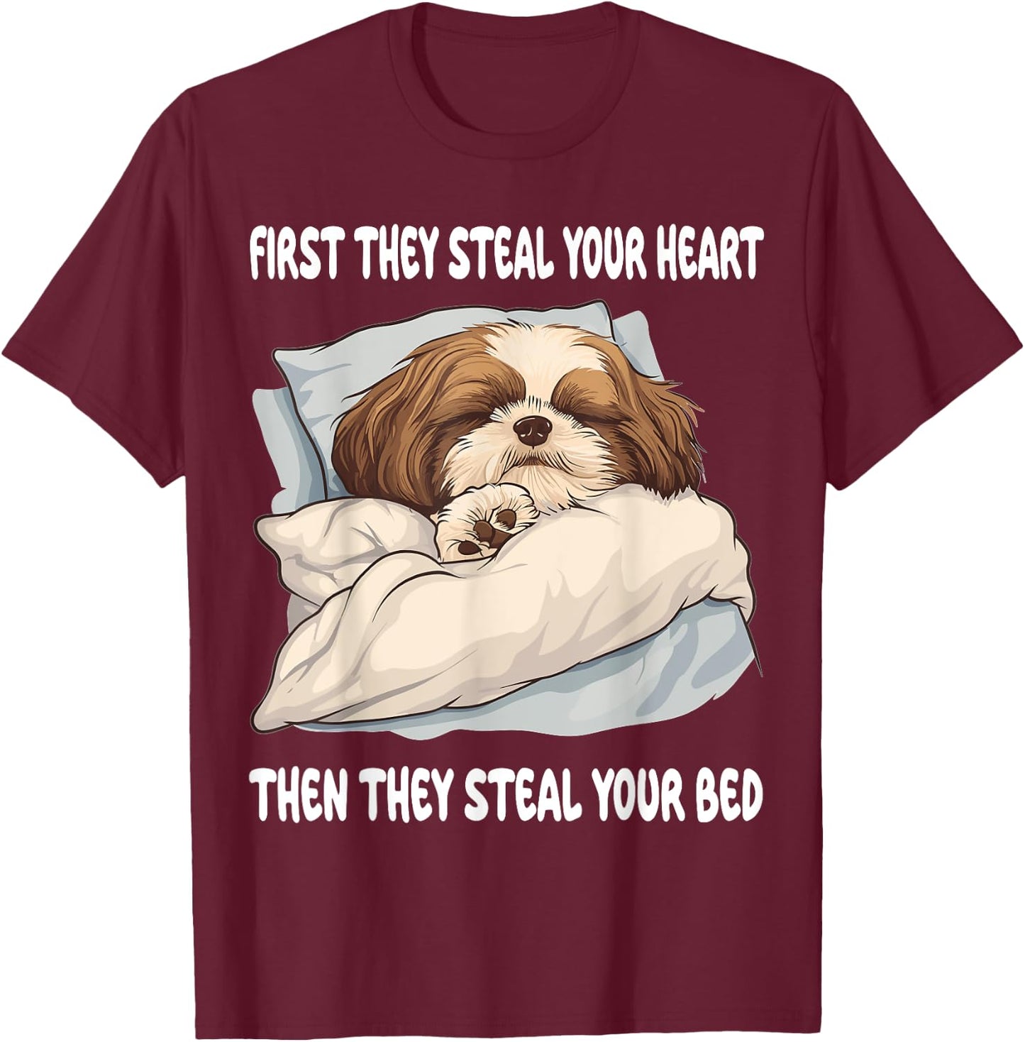 Shih Tzu Sleeping Pajamas Nightgown T-Shirt - T-Shirt | Maroon