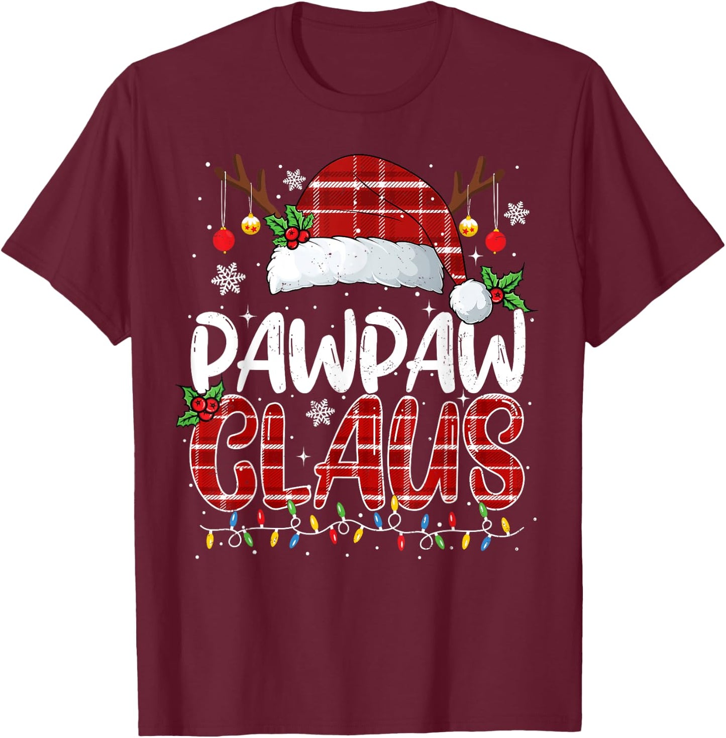 Pawpaw Claus Christmas Lights Pajama Family Matching T-Shirt - T-Shirt | Maroon